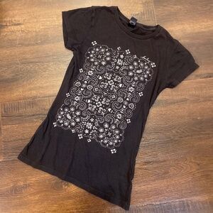 Vintage HURLEY BLACK FLORAL BABY TEE TSHIRT TOP SZ M COTTON